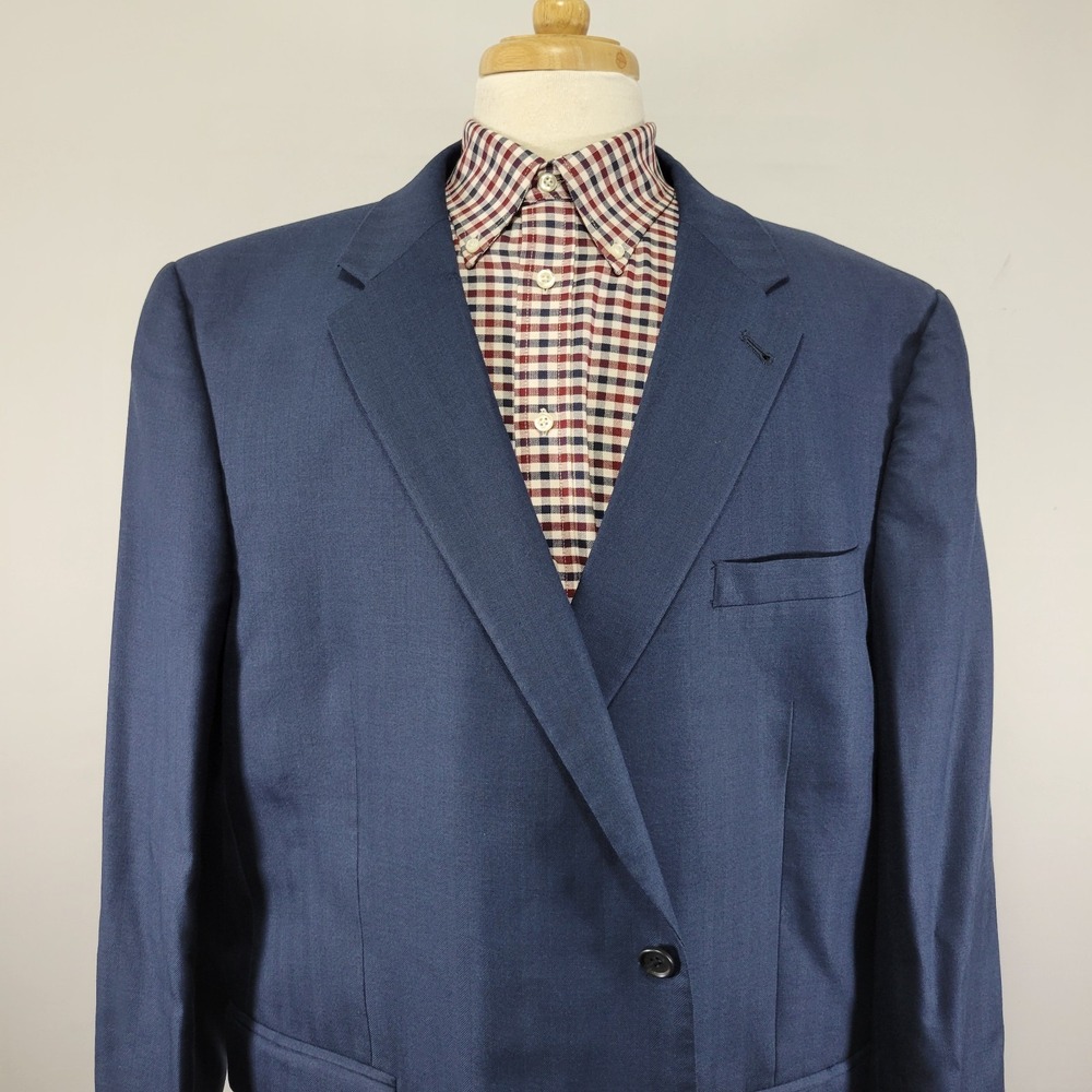 JOS A BANK Men's Sport Coat Blazer Two Button Navy Blue Silk Wool Blend Sz 52R